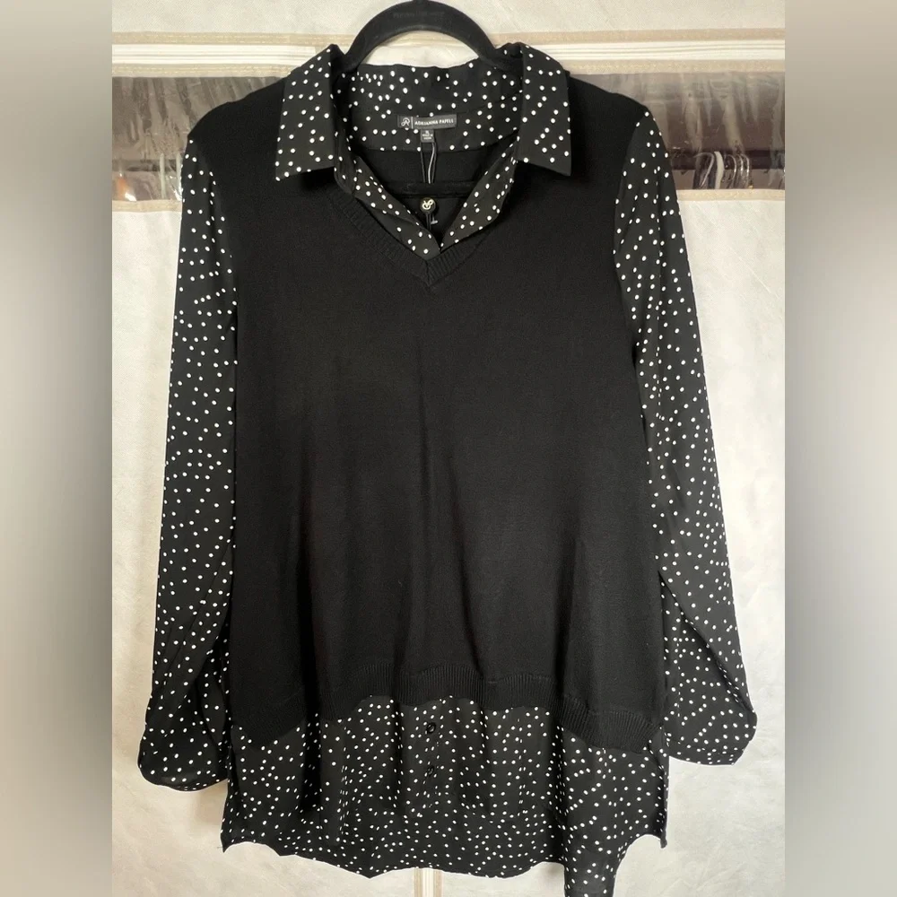 Adrianna Papell Black and White Polka Dot Blouse size XL - Picture 1 of 4